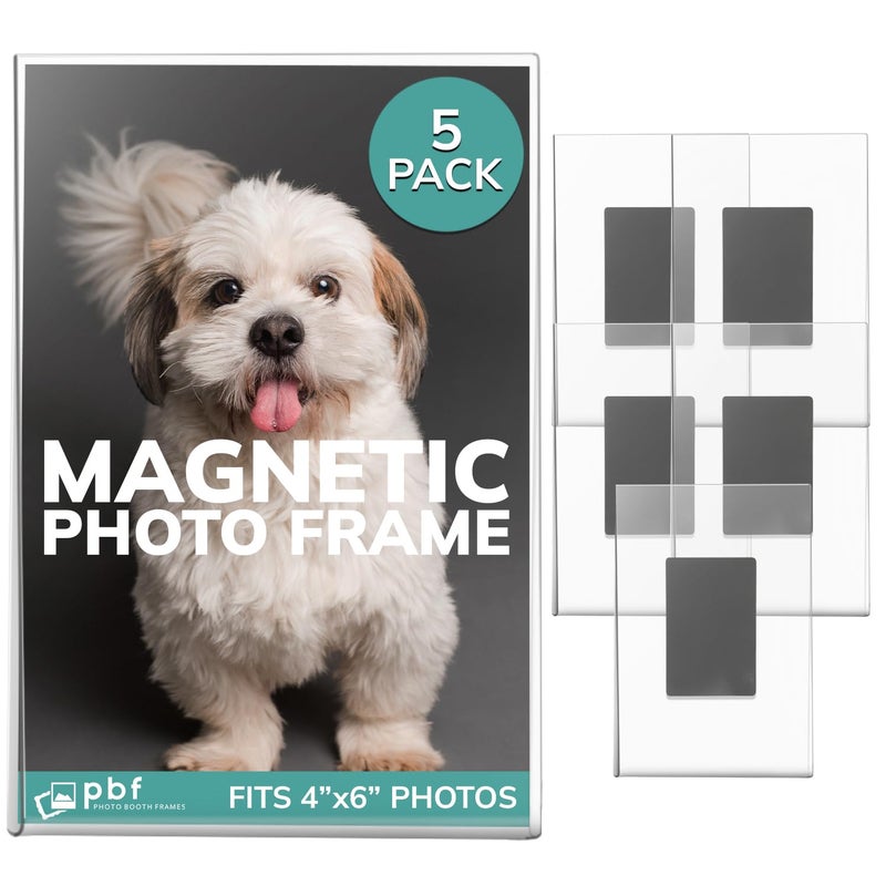 pbf PHOTO BOOTH FRAMES pbf 4x6 Magnetic Picture Frames for Refrigerator | 4 x 6 Clear Magnetic Acrylic Frames | Magnetic Photo Holders for Fridge, Locker, Photo Board, Art Display, Sign Holder (5-Pack) - Image 1